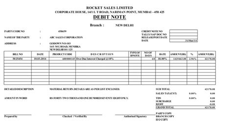 Image result for Contractor Debit Note Format
