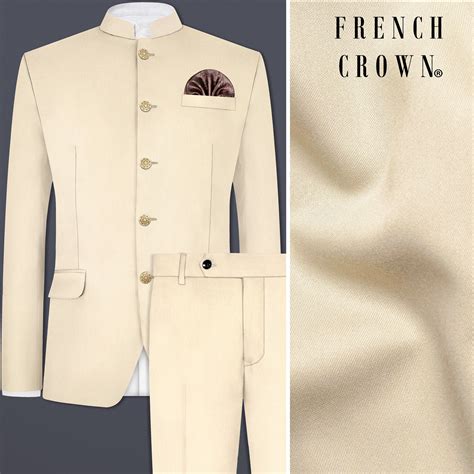 Hampton Cream Solid Premium Wool Blend Bandhgala/Jodhpuri Suit for Men.
