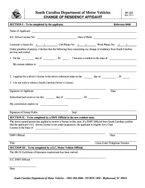 SC DMV DL-222 2011 - Fill and Sign Printable Template Online