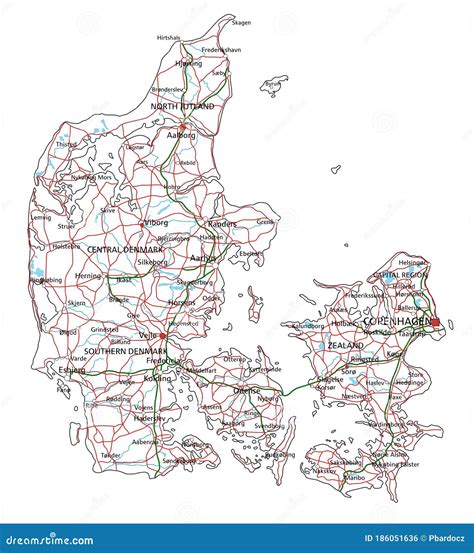 Denmark Road and Highway Map. Stock Vector - Illustration of outline, country: 186051636