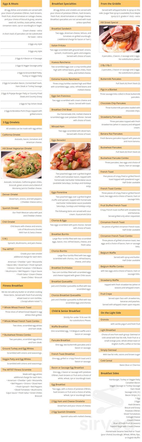 Hill Street Cafe La Cañada menus in La Cañada Flintridge, California ...