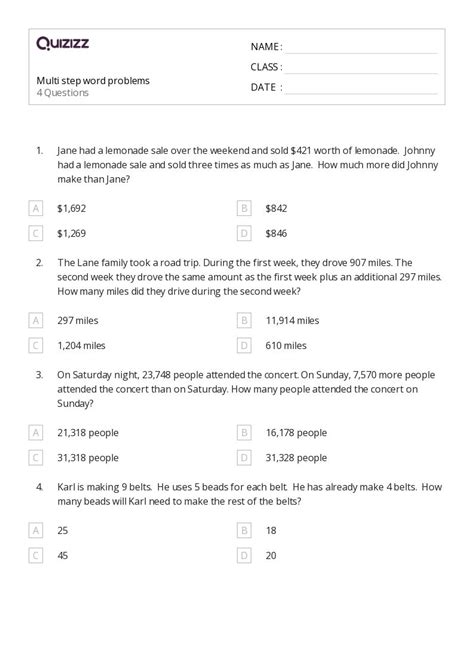 Image result for Multi-Step Word Problems Printable