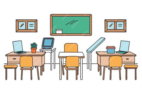 Grundlagen des Klassenzimmers Schreibtische Stühle und Tafeln ...