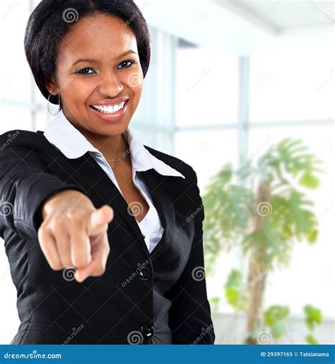 Smiling Black Business Woman Pointing Stock Image - Image of gesture ...