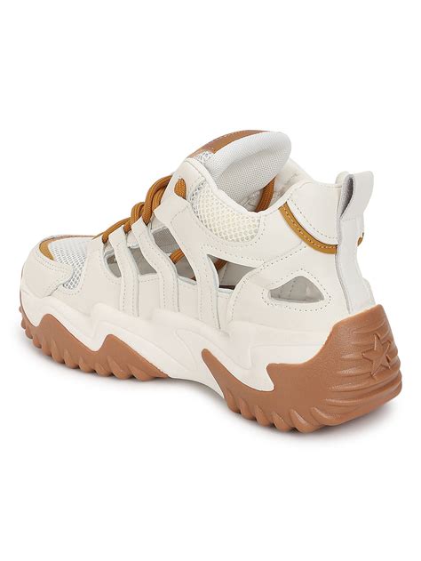 White Brown PU Lace-Up Chunky Sneakers (TC-XB03-WHTBRO) – Truffle ...