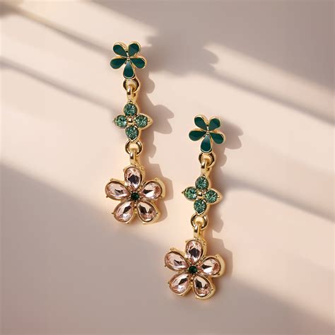 Multi Triple Gem Flower Drop Earrings - Accessorize India