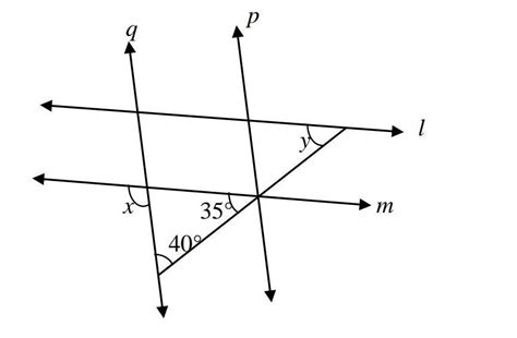 In the figure, find x and y if l || m and p|| q. - Brainly.in