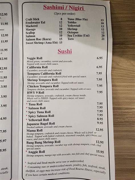 Menu at Konnichiwa restaurant, Florence