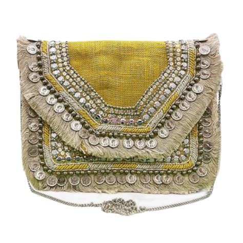 Women Ethnic Embellished Handmade Designer Mustard Boho Bag – Rey Retails