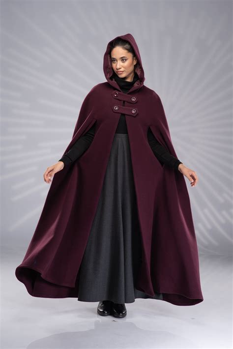 Wool Coat Cloak With Hood, Wool Cape Coat, Maxi Hooded Cloak, Hooded ...