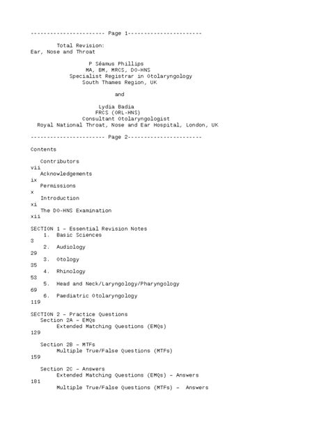 Total Revision Notes for ENT (Ear, Nose, Throat) - MA, BM, MRCS, DO-HNS ...
