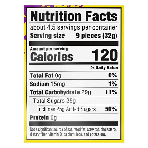 40 sour patch nutrition label