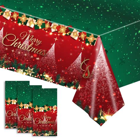 Amazon.com: 3 Pack Christmas Tablecloth Disposable Plastic Christmas ...