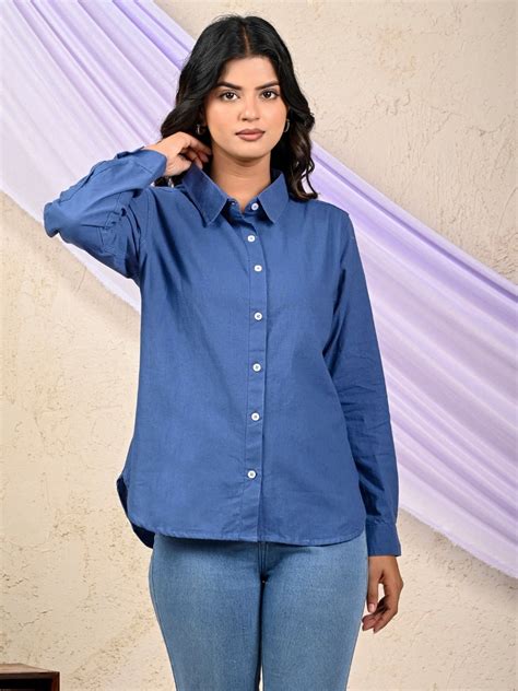 Womens Solid Teal Blue Airy Linen Cotton Shirt – QuaClo