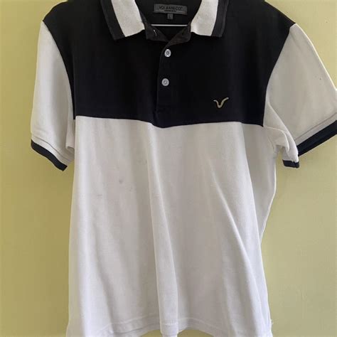 Black and White Mens Polo Shirt - Voi Jeans - Depop