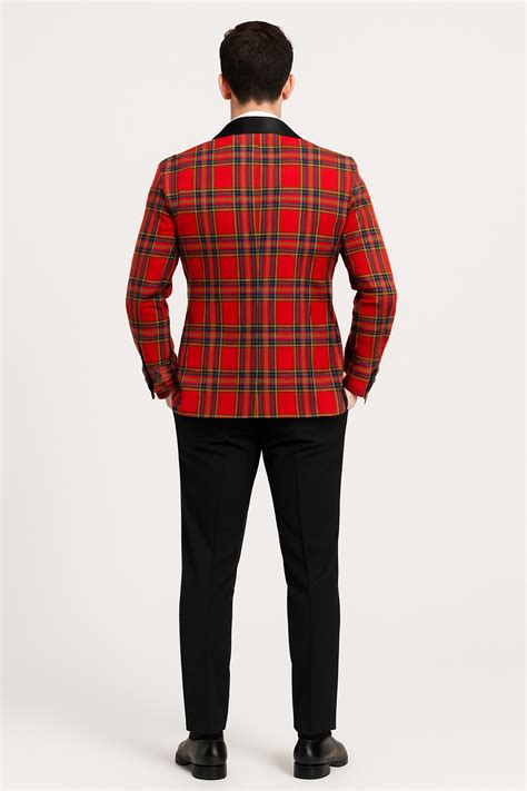 34 Mens Tartan Christmas Plaid Holiday Blazer in Red