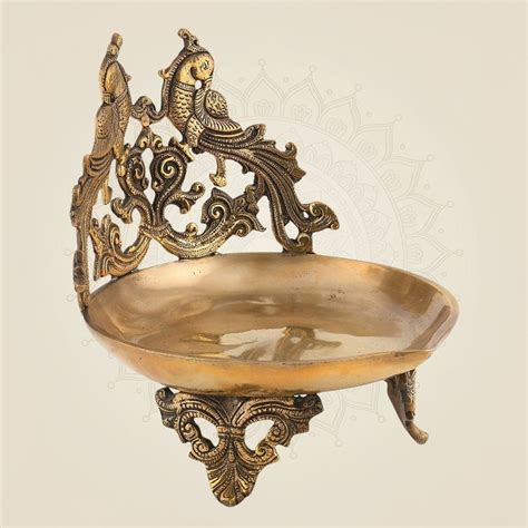 Buy 9 Inch Brass Oil Lamp – Traditional Peacock Design