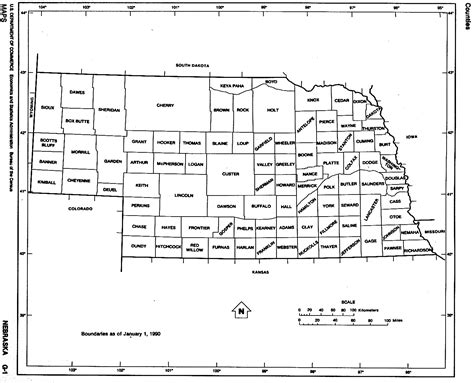 Nebraska State map with counties outline and location of each county in ...