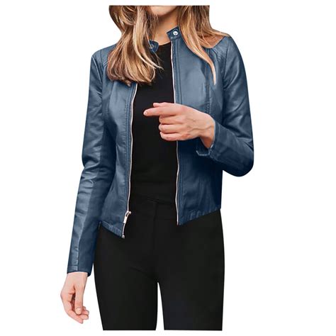 Dezsed Women's Faux Leather Jackets Clearance Fashion Women Long Sleeve ...