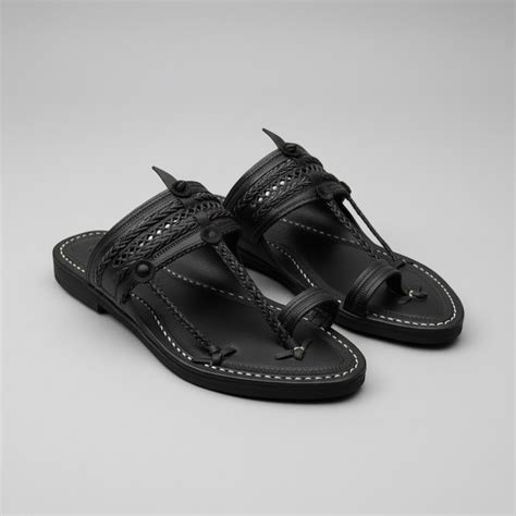Leather Kolhapuri Chappal | Kolhapuri Footwear | The Double Black – NIIRA