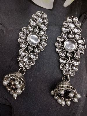 Buy Fida Silver Oxidised Traditional Kundan Embellished Pearl Drop ...