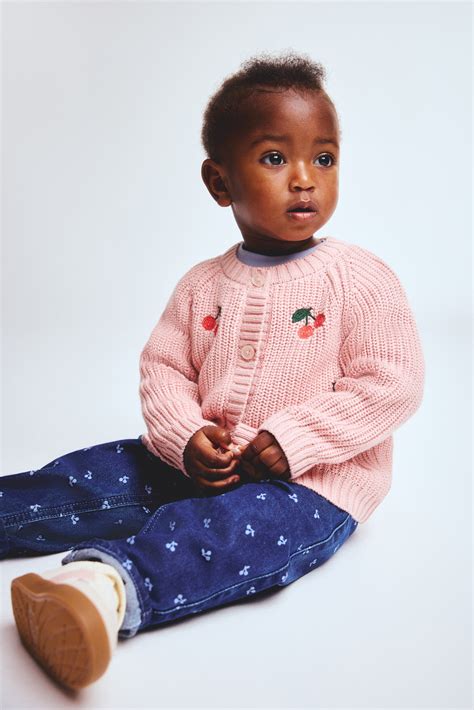 Embroidered-motif cardigan - Pink/Cherries - Kids | H&M IN