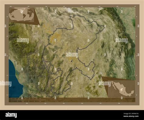 Zacatecas, state of Mexico. Low resolution satellite map. Corner ...