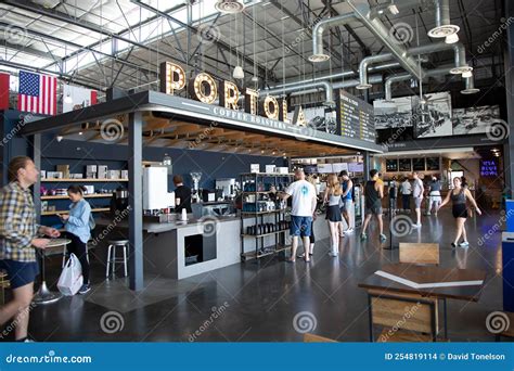 Long Beach Exchange, the Hangar, Portola Cafe Sign Editorial Stock ...