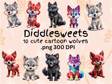 Cute Cartoon Wolves, 10 .png Clipart Images 300 DPI - Etsy
