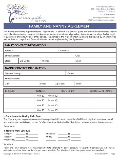 Free Printable Nanny Contract Agreement Templates [PDF, Word] Sample