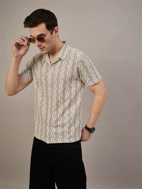 Men Textured Shirt Brown and Beige | Reprise India | Reprise