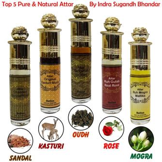 Combo of Natural Chandan/Sandalwood, Kasturi, Oudh, Gulab, Mogra 6ml R ...