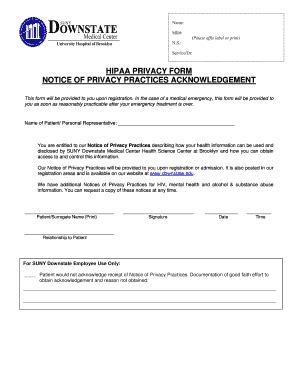 Fillable Online downstate Hipaa privacy form notice of privacy ...