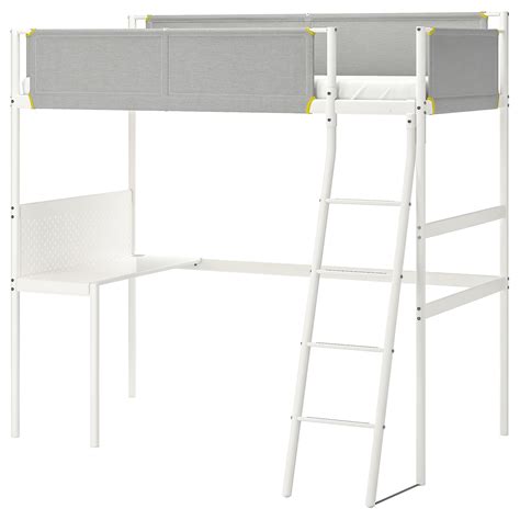 VITVAL loft bed frame with desk top, white/light grey, 90x200 cm (353 ...