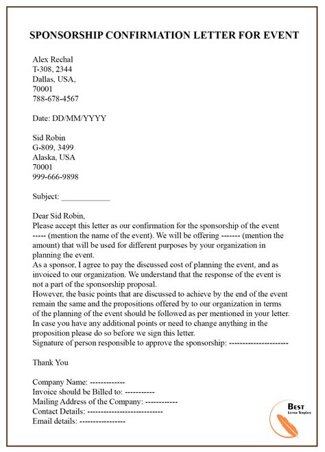 Sponsorship Letter for Event Template- Format, Sample & Example