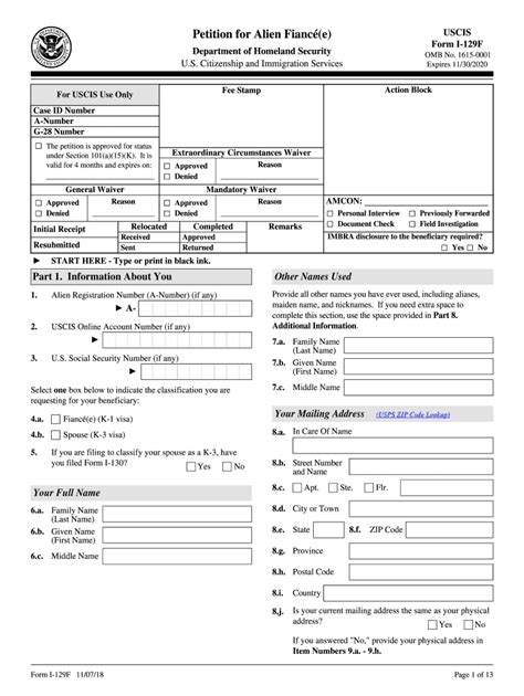 2018 Form USCIS I-129F Fill Online, Printable, Fillable, Blank - pdfFiller