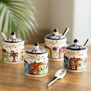 ExclusiveLane 'The Hut' Multi-Purpose Ceramic Pickle & Chutney Jar Set ...