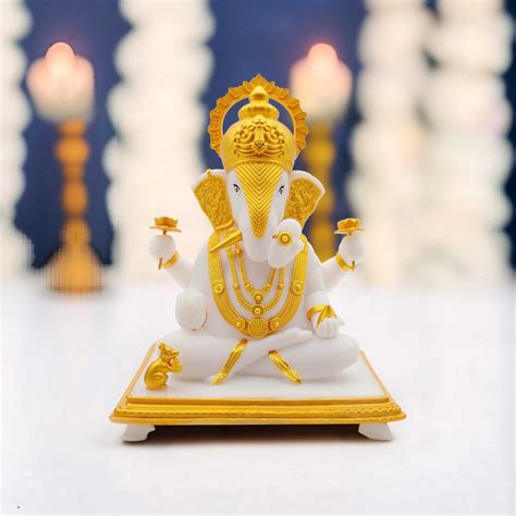 White Dagdusheth Ganpati Bappa Idol – 3 Inch Premium Ganesh Murti for ...