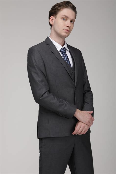 Grey Solid Slim Fit Suit | Tea & Tailoring