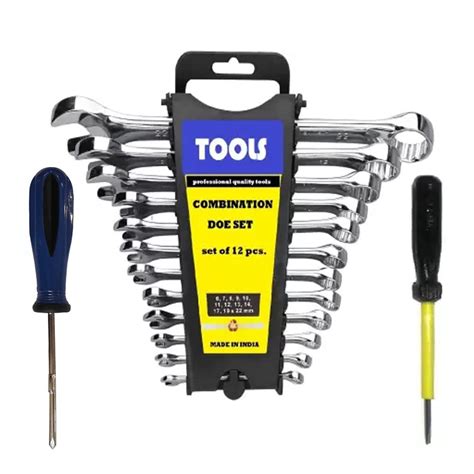 STAINLESS STEEL Double Sided Combination Wrench & Spanner Set Along ...
