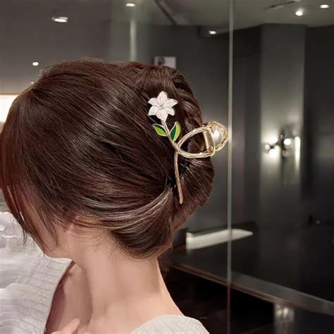 Gospice Flower Claw Clips ,Metal Hair Clips,Clutcher,White Flower ...