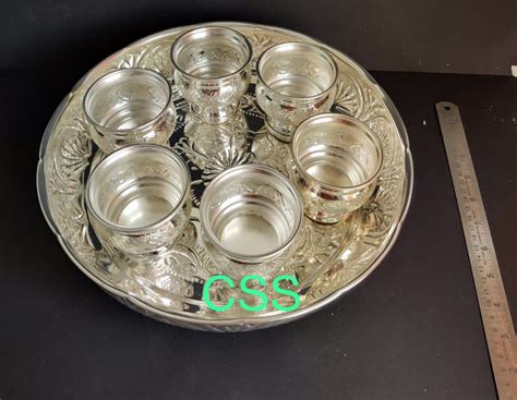Lalitha, elegant German Silver Plate with 6 prasadam Bowls-CZY001PB ...