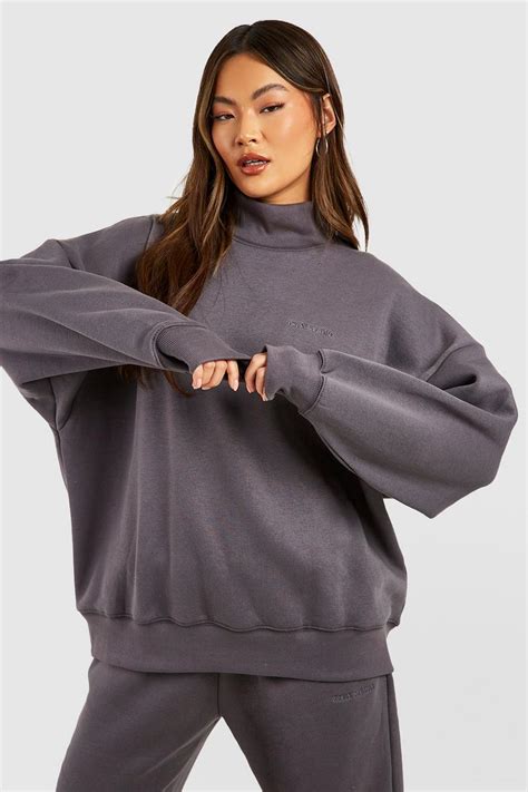 Charcoal Deep Crew Neck Sweatshirt | boohoo UK