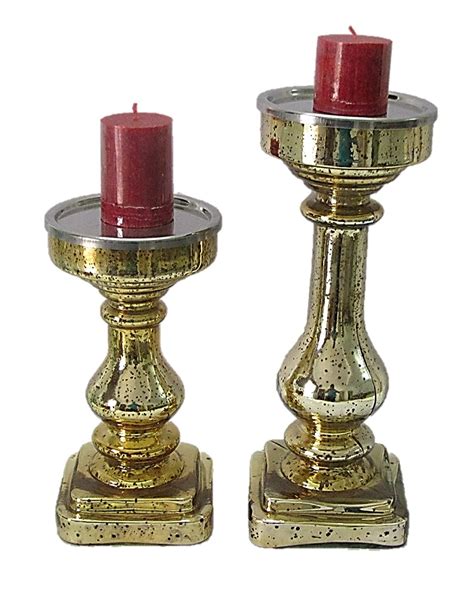 Buy Casa Vendibiles Pillar Candle Holder Antique Gold Set of 2 Online ...