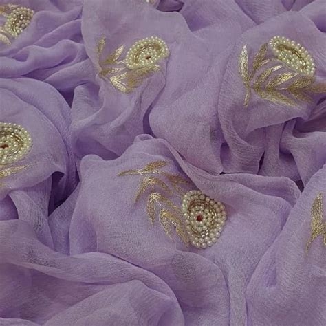 lavender pure chiffon handwork sari – HolyThread India