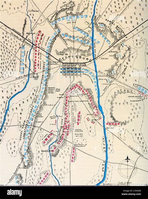 BATTLE OF GETTYSBURG 1-3 July 1863. Contemporary map showing Union ...