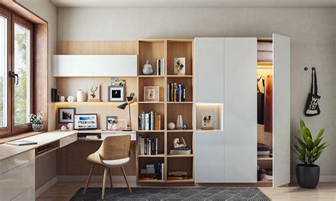 Wardrobe with Study Table Design 的图像结果