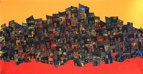 "Untitled": Red Acrylic Painting (24x48) by Rama Krishna V | ArtZolo.com