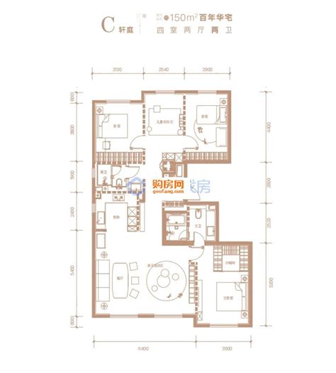 西山上品湾MOMA4室2厅150平米户型图-楼盘图库-北京新房-购房网