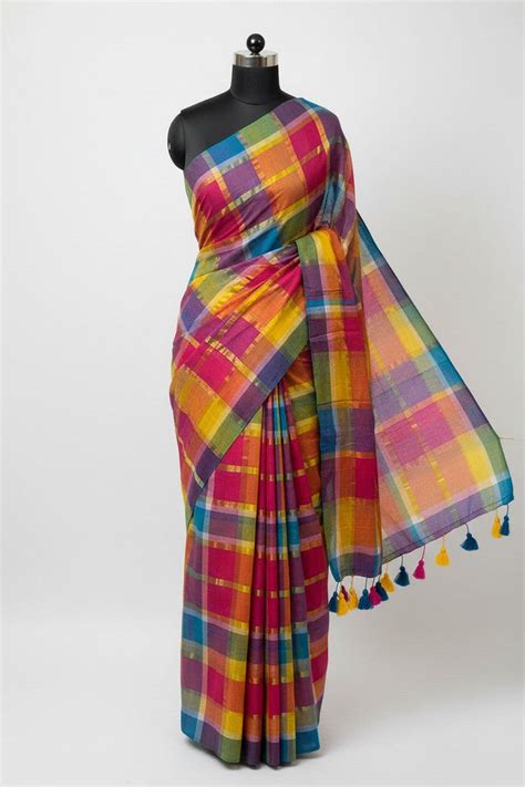 Rainbow Checks Mul Cotton Sarees | Vibrant & Everyday | Arunique Fashions